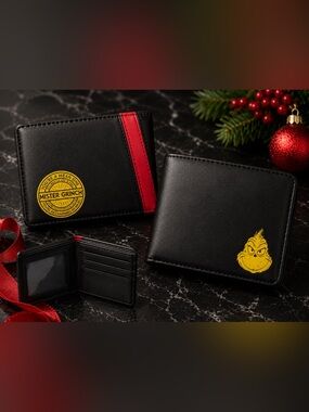 Bioworld Dr. Seuss The Grinch Black Red Bifold Wallet ID Window Card Holder